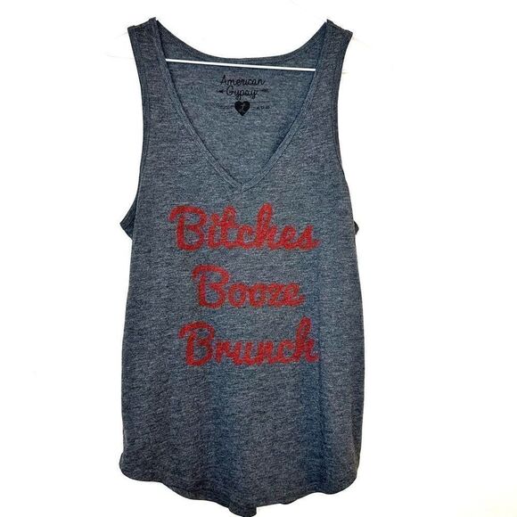 American Gypsy "Bitches, Booze, Brunch" Sleeveless V-Neck Tank Top Large - Picture 1 of 2
